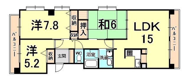 ジュエルコート甲子園口II(3LDK/1階)の間取り写真