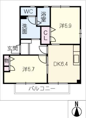 シリウスハイム B(2DK/2階)の間取り写真