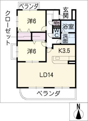 AMBIENTE(2LDK/2階)の間取り写真