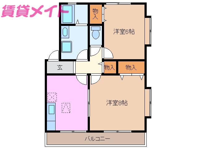 コーポハッピーメーク2(2DK/2階)の間取り写真