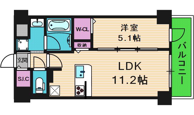 ラ・メゾンヴェール上町(1LDK/2階)の間取り写真