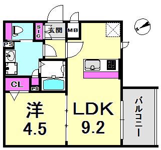 プレサンス THE神戸(1LDK/14階)の間取り写真