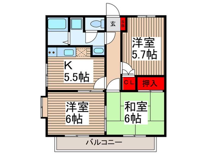 グランデュール新田(3K/2階)の間取り写真