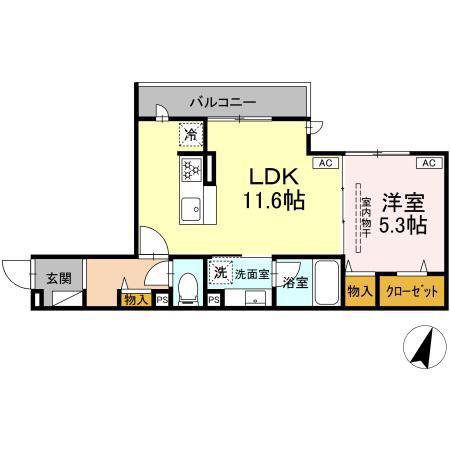 フラクタス東柏ケ谷(1LDK/2階)の間取り写真