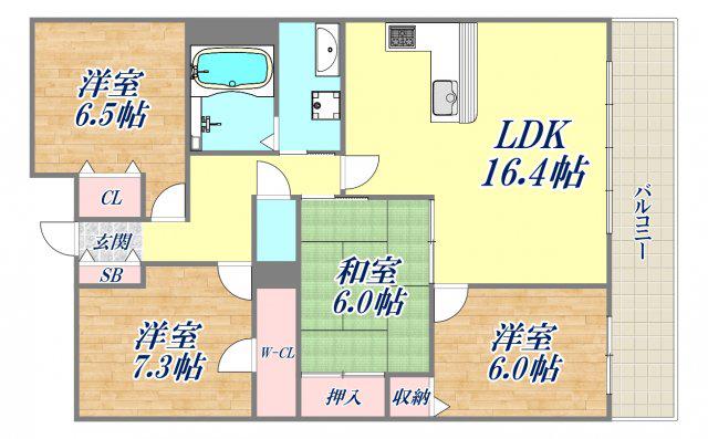グランアッシュ甲陽園コリーヌドゥサンス(4LDK/2階)の間取り写真