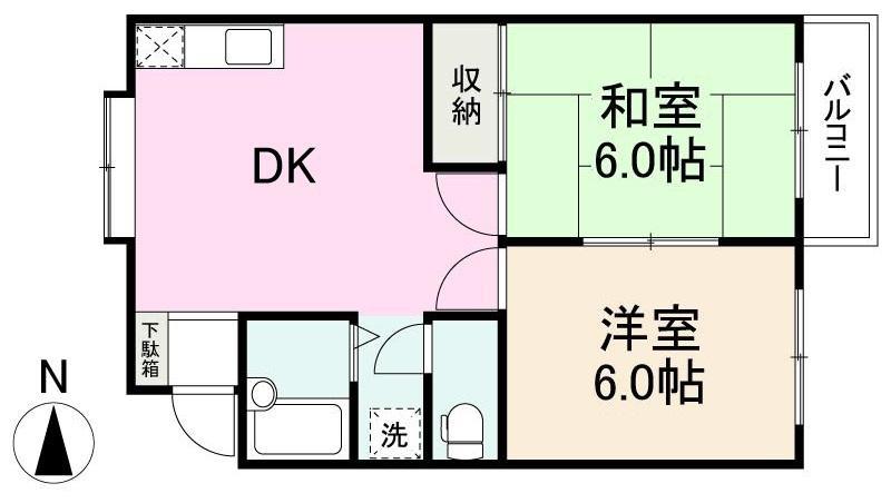 岡ノ城ハイツII(2DK/1階)の間取り写真