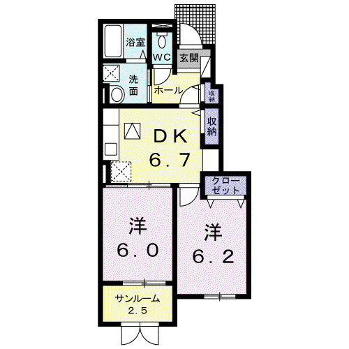 ミルキーウェイB(2DK/1階)の間取り写真