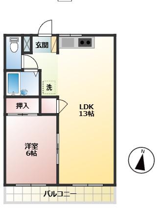 王子ハイツB(1LDK/2階)の間取り写真