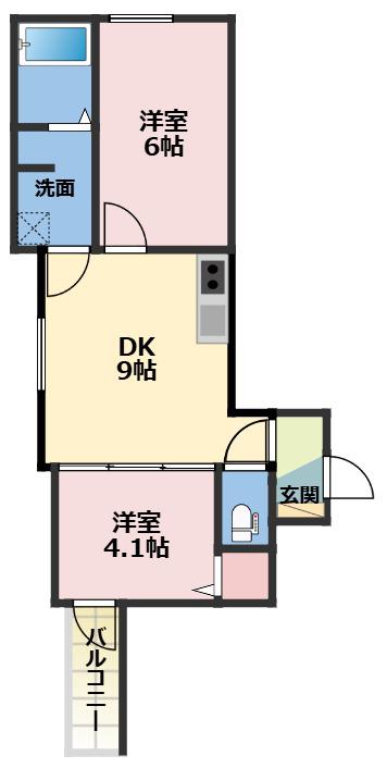 ルミエール若江岩田(2DK/1階)の間取り写真