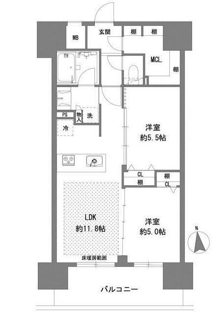 プライマル八王子横山町(2LDK/3階)の間取り写真