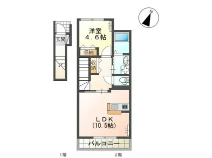 ネオスカイB(1LDK/2階)の間取り写真