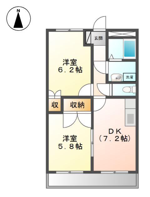 ラフィネ上恵土(2DK/2階)の間取り写真