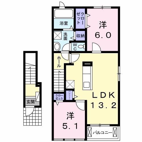 ヴィオラ パッソII(2LDK/2階)の間取り写真