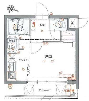 GENOVIA仲池上GREEN WALL(ワンルーム/5階)の間取り写真