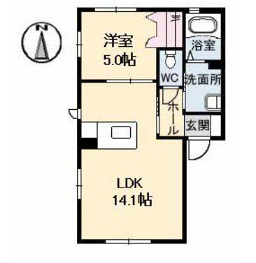 クレセントハイムB棟(1LDK/2階)の間取り写真