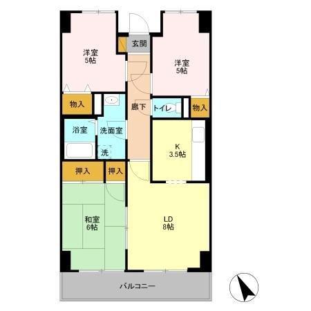 オーシャンビュー弐番館(3LDK/5階)の間取り写真
