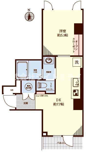 朝日八丁堀マンション(1DK/4階)の間取り写真