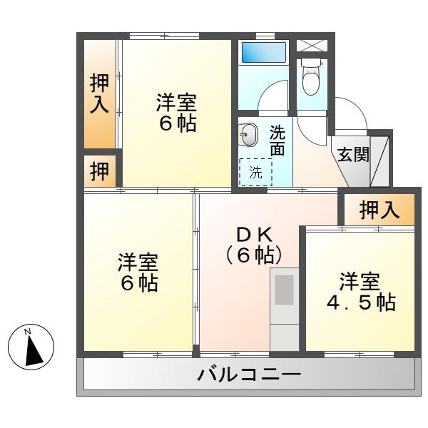 ビレッジハウス川辺(3DK/2階)の間取り写真