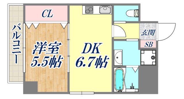 MAIN STAGE甲子園口(1DK/5階)の間取り写真