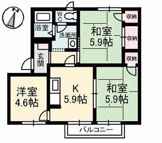 フレグランス福島A棟(2K/1階)の間取り写真