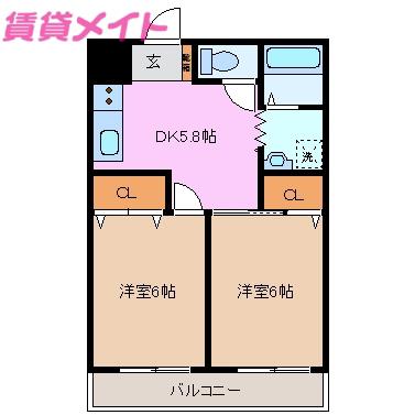 67クラブ(2DK/2階)の間取り写真
