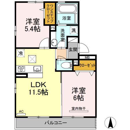 D-ROOM花梨 C棟(2LDK/1階)の間取り写真