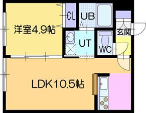 ラ・シュエット江別(1LDK/2階)の間取り写真