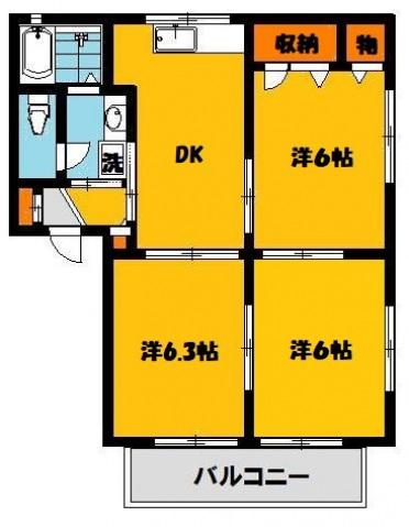 プライムハウス(3DK/1階)の間取り写真