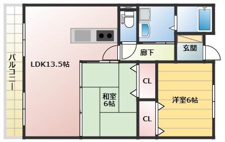 ライフポート野口(2LDK/3階)の間取り写真