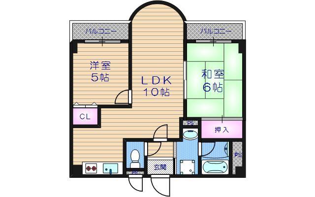 リヴィエール川西(2LDK/3階)の間取り写真