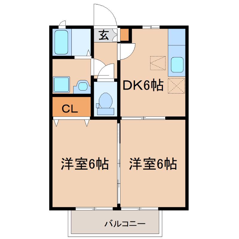 セジュール札元 A棟(2DK/2階)の間取り写真