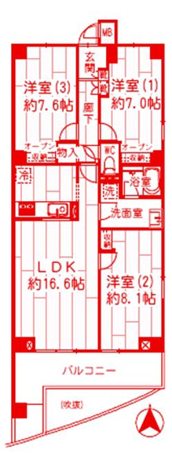 リブレスト川崎(3LDK/4階)の間取り写真