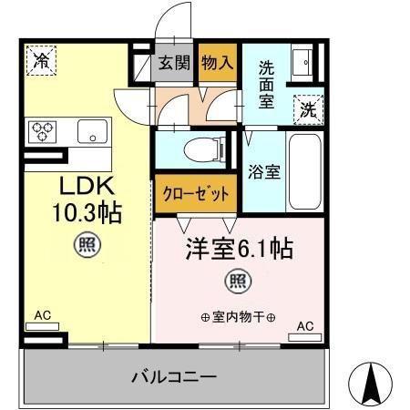 D-ROOM飯田町(1LDK/3階)の間取り写真