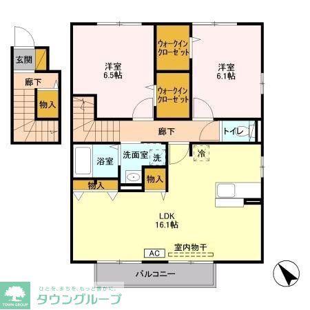 サントビーサウスヒルB棟(2LDK/2階)の間取り写真