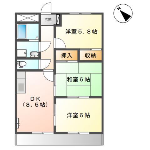 エルハイム宇頭(3DK/1階)の間取り写真