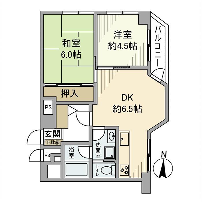 洗足池ローズベイハイツ(2DK/3階)の間取り写真