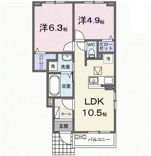 東武伊勢崎線 花崎駅 バス乗車時間：8分 最寄りバス停で下車 徒歩9分 2階建 新築(2LDK/1階)の間取り写真