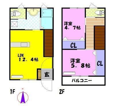 ARK ウエスト Ⅰ(2LDK/1階)の間取り写真