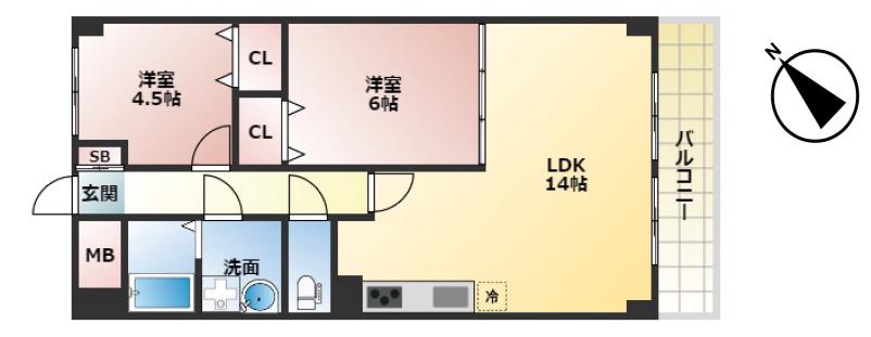 狭山ハウス2号館(2LDK/7階)の間取り写真