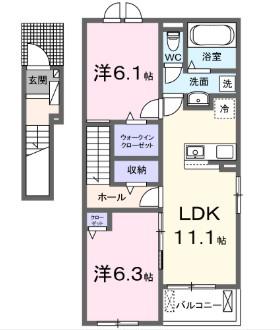 サンセールIX(2LDK/2階)の間取り写真