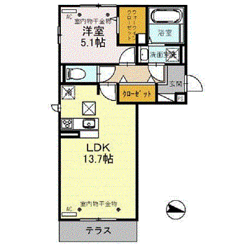 D-RESIDENCE上野本町(1LDK/1階)の間取り写真