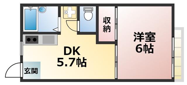 六甲司ハイツ(1DK/2階)の間取り写真