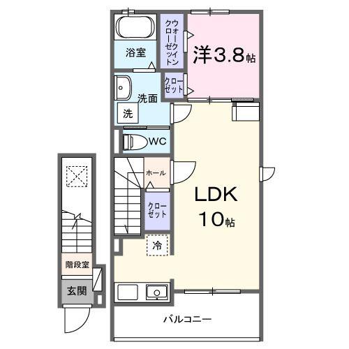 カルメル(1LDK/2階)の間取り写真
