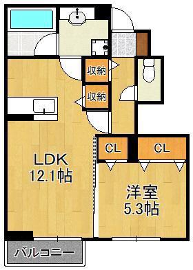 D-ROOM下城野(1LDK/1階)の間取り写真