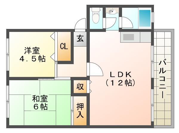 名谷農住団地 B棟(2LDK/1階)の間取り写真
