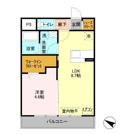 メルベイユクレイドル(1LDK/2階)の間取り写真