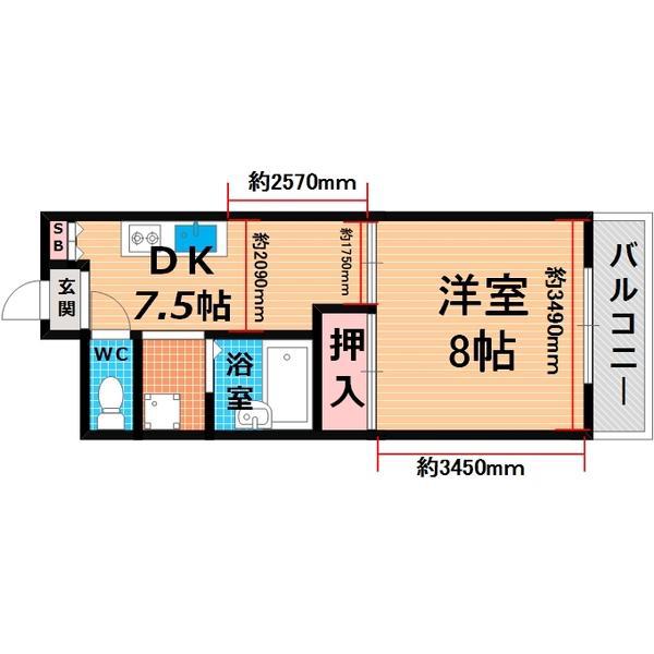 鶴見緑地ハイツ弐番館(1DK/7階)の間取り写真