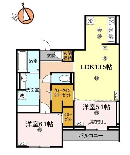 ビルゴ中吉野(2LDK/2階)の間取り写真