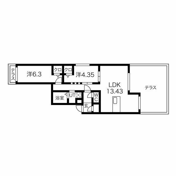 ヌーヴェルコート南9条(2LDK/1階)の間取り写真