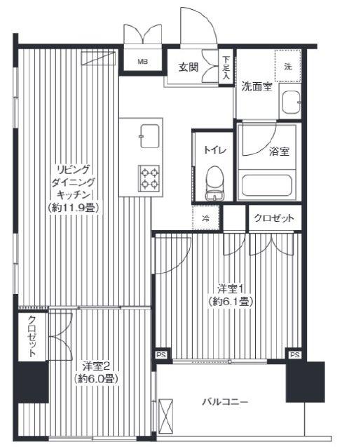 グランハイツ錦糸町(2LDK/9階)の間取り写真